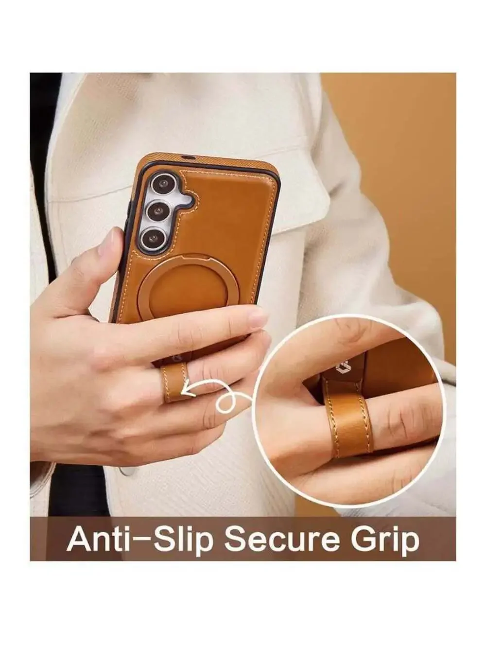 Samsung Galaxy S25 Plus & S24 Plus Leather Case with Stand, Brown